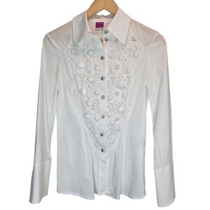 Save The Queen Elegant White Lace Women's Top 72% Cotton Made In Italy